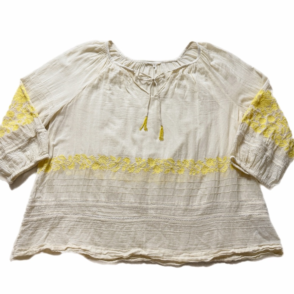 Anthropologie Floreat Gauze Lightweight Ivory Yellow Embroidered Blouse Top M - Picture 9 of 9